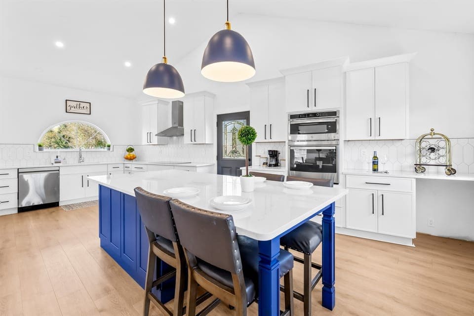 Fully stocked kitchen with modern appliances to make cooking easy for groups.