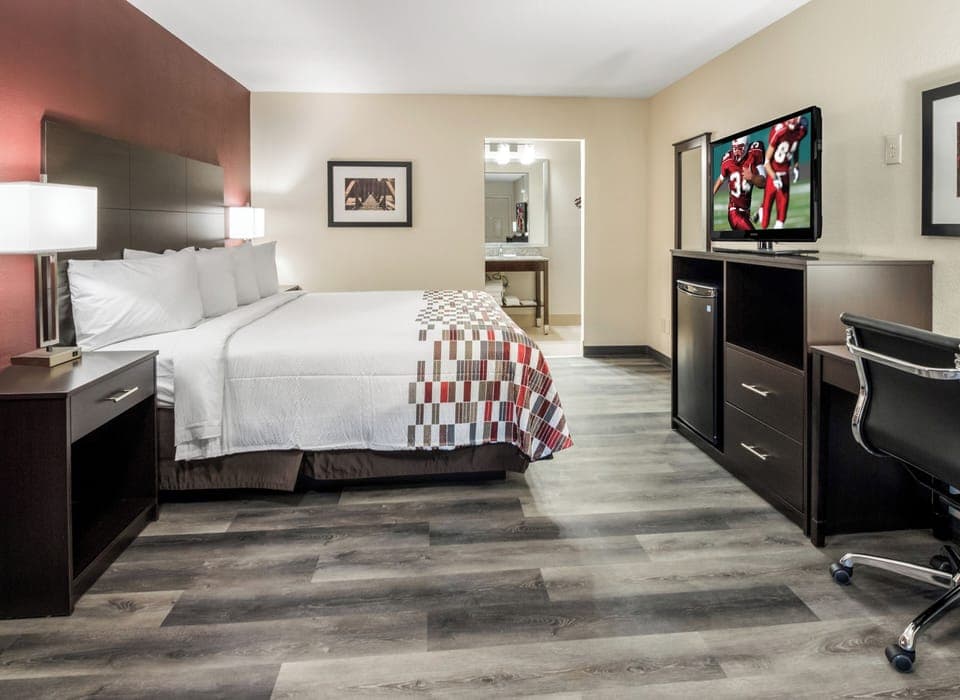 Stretch out with roomy layout, entertainment, and easy vanity access.