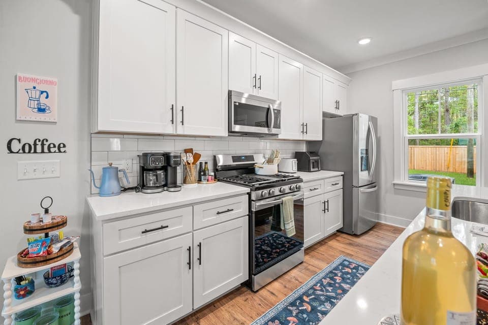 Fully Stocked Kitchen with a Coffee Station, Electric Kettle, Oils and Spices, Drip and Keurig Coffee Maker, Toaster, Air Fryer, and Lots of Cooking Utensils