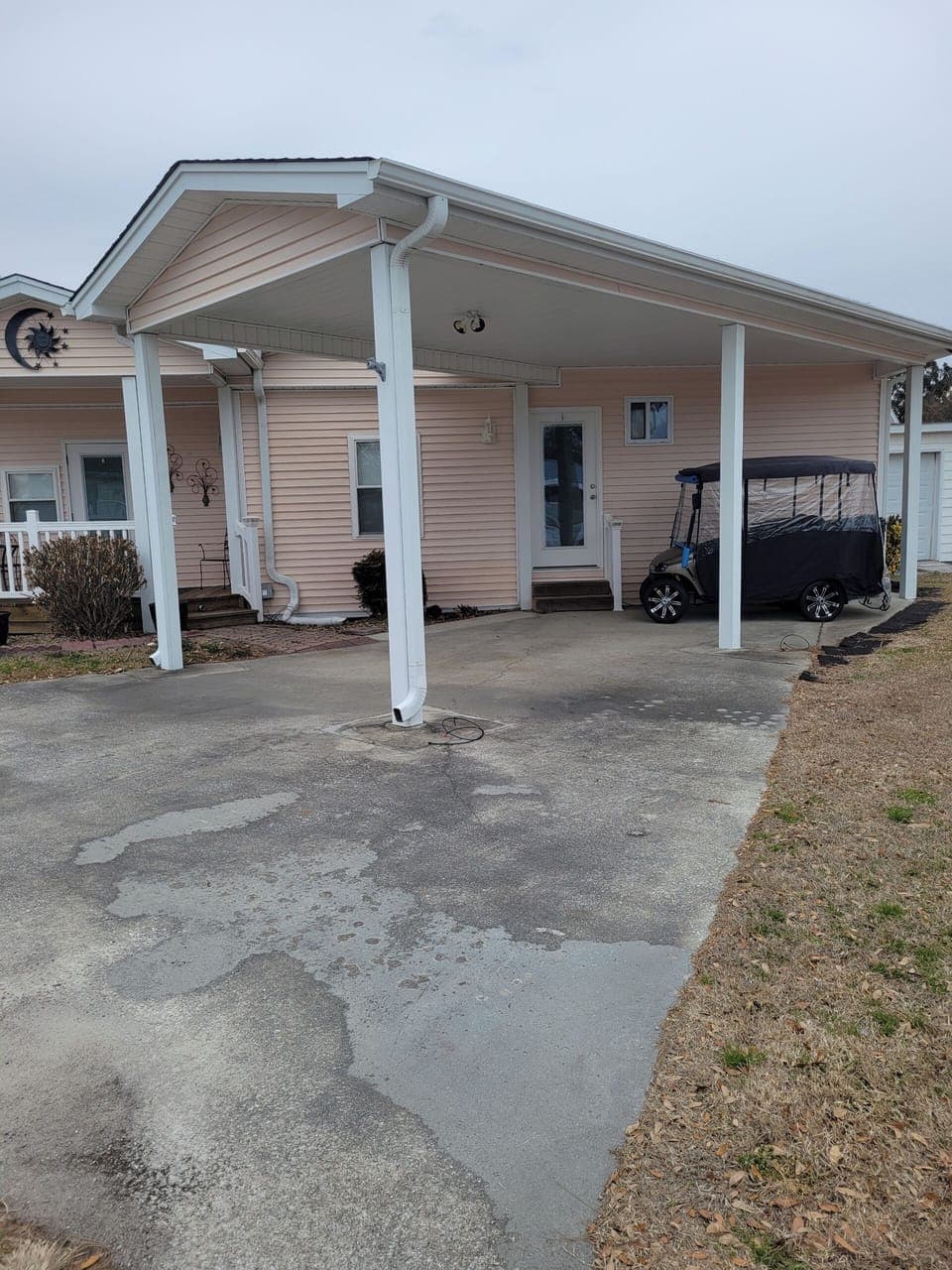 Front View Golf cart and car port