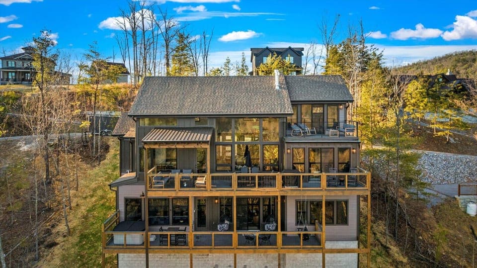 Enjoy three levels of outdoor living with expansive mountain views
