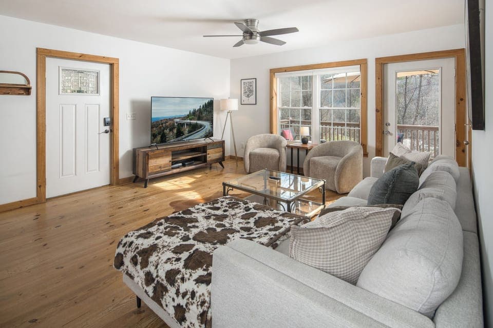 A comfortable space to settle in for a movie or step outside to the fresh mountain air.