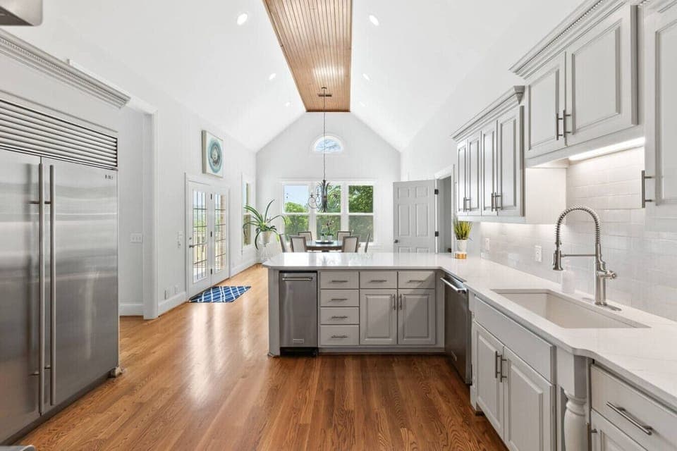 Gourmet kitchen with all the supplies you would need for cooking a meal with your family.