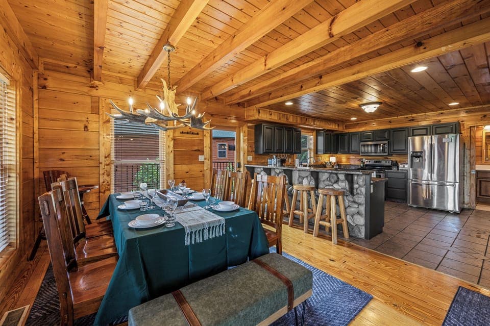 Lazy Bear's dining table in a cozy, inviting space. Perfect for family gatherings