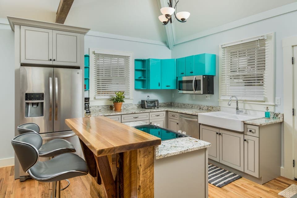 Enjoy a Meal at the Kitchen Bar, Made of Old Growth Pine by the Owner Craftsman