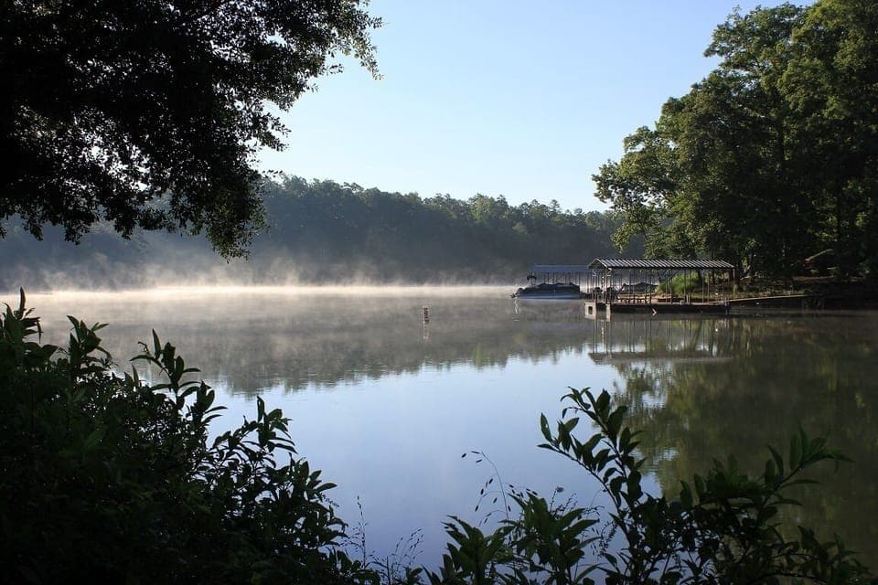 View of lake from the dock on a quiet morning.