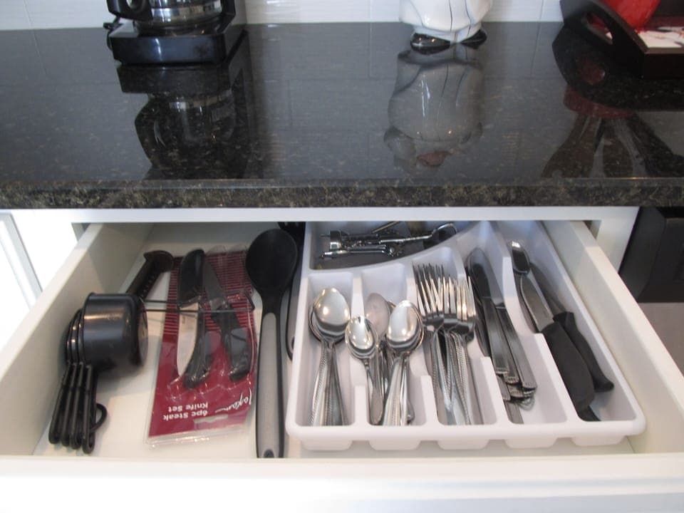Silverware and etc. Have sippy cups and kids plates and plastic fork and spoon.
