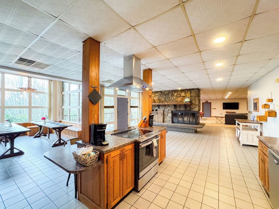 The kitchen is stocked with all basic amenities to cook a meal for your group
