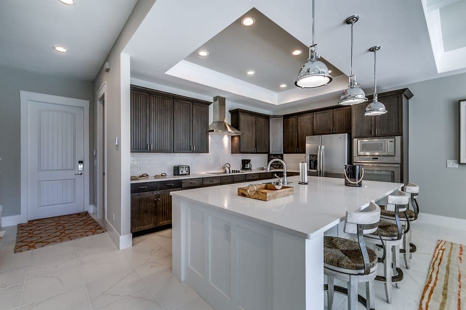 Kitchen accommodates several cooks at once :) 