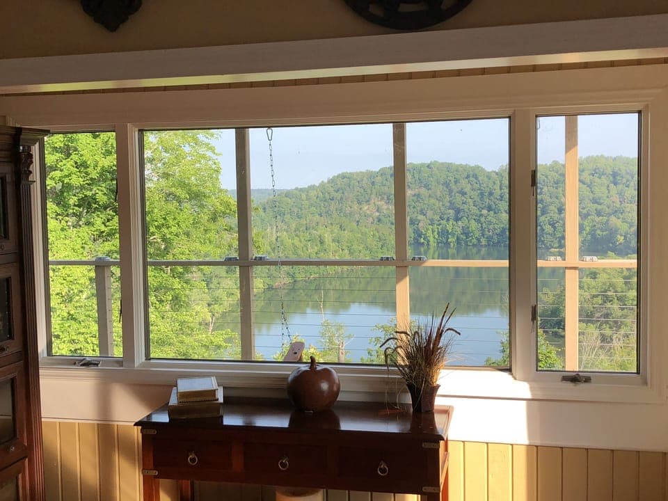 View from dining table and kitchen.