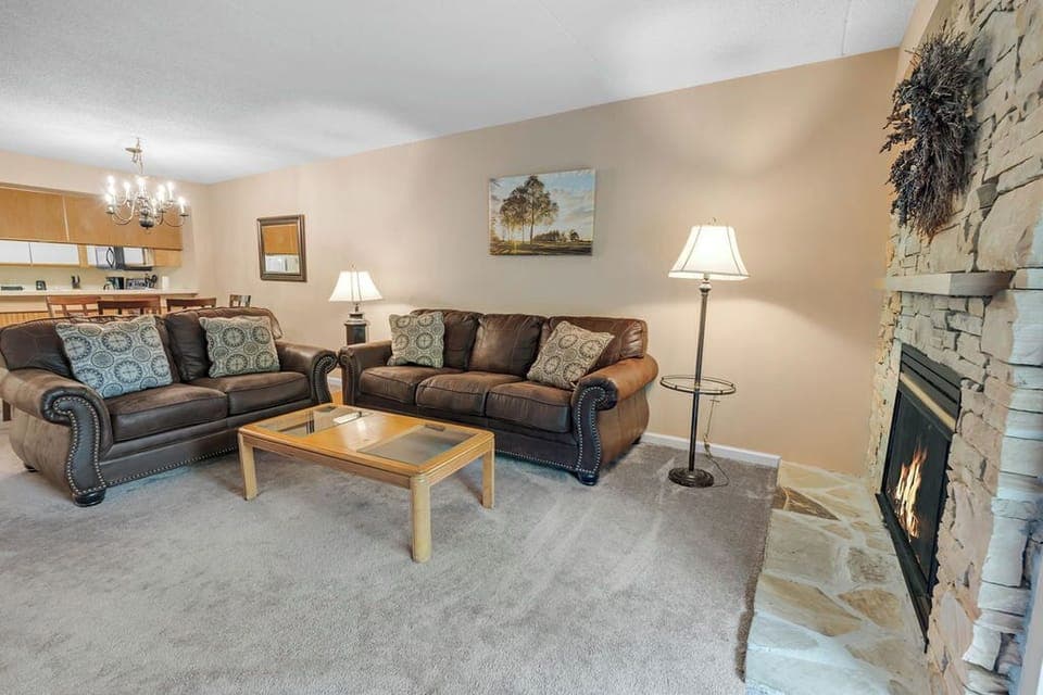Cozy living area with gas fire for chilly easons.
