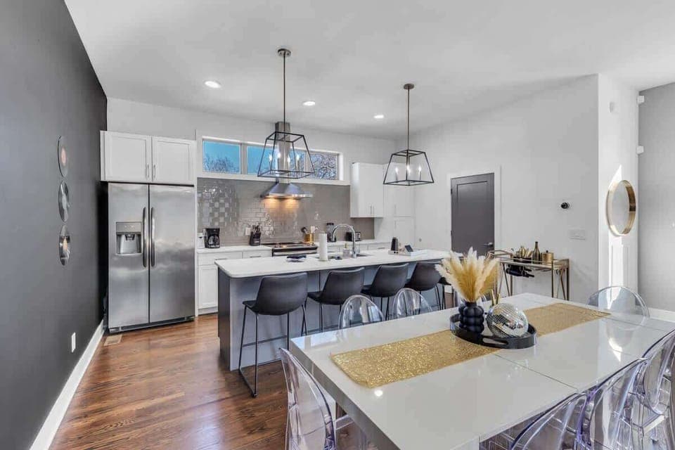 Kitchen, living, and dining are open and spacious perfect for gatherings.
