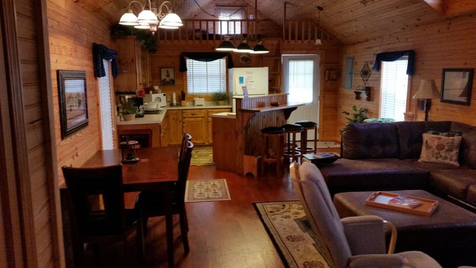 Living room/dining room/kitchen & breakfast bar.  Sleeping loft.