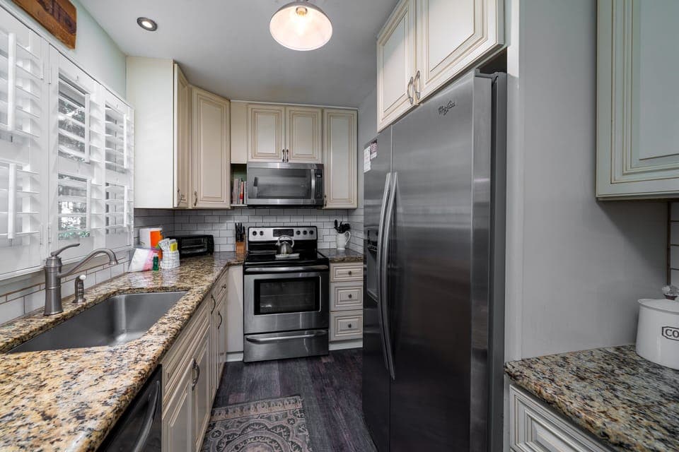 Kitchen with stainless appliances.  A cook's delight!