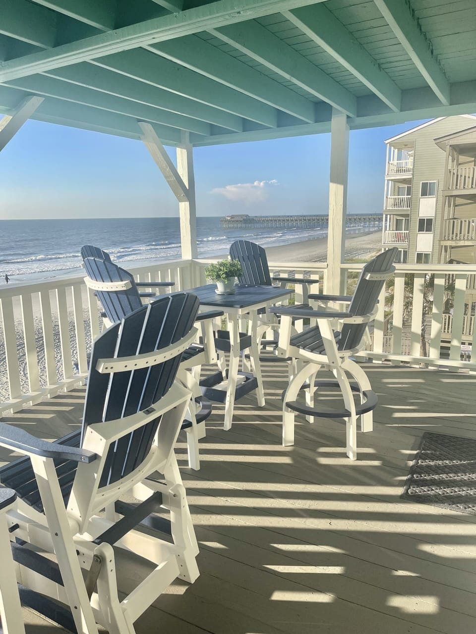 10  by 16 covered deck on main level!  This is our favorite spot!
