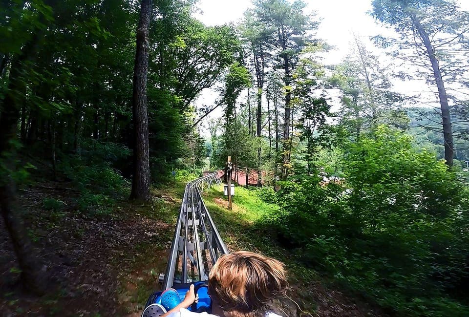 My husband and my son on the Georgia Mountain Coaster just a 1 minute walk away