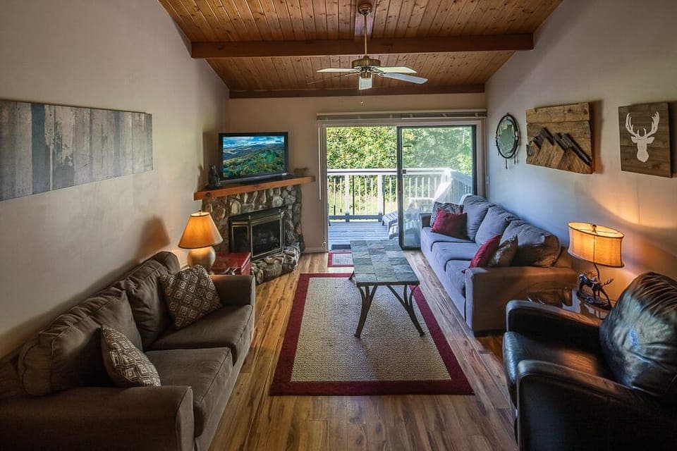 Family Room with fireplace and slope-side deck access