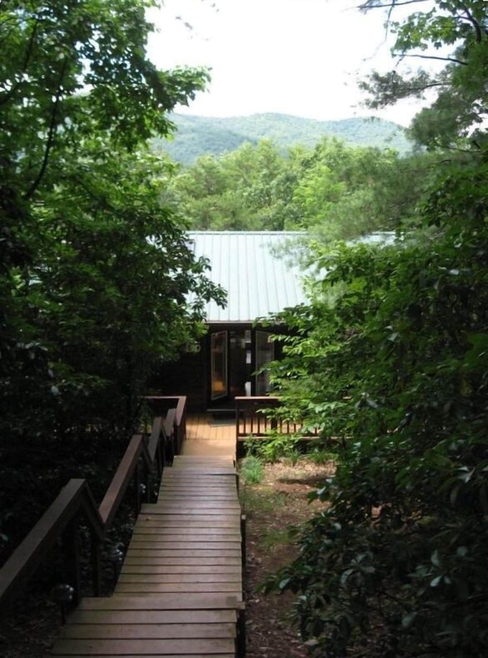 Walking down the ramp into the Cozy Cabin