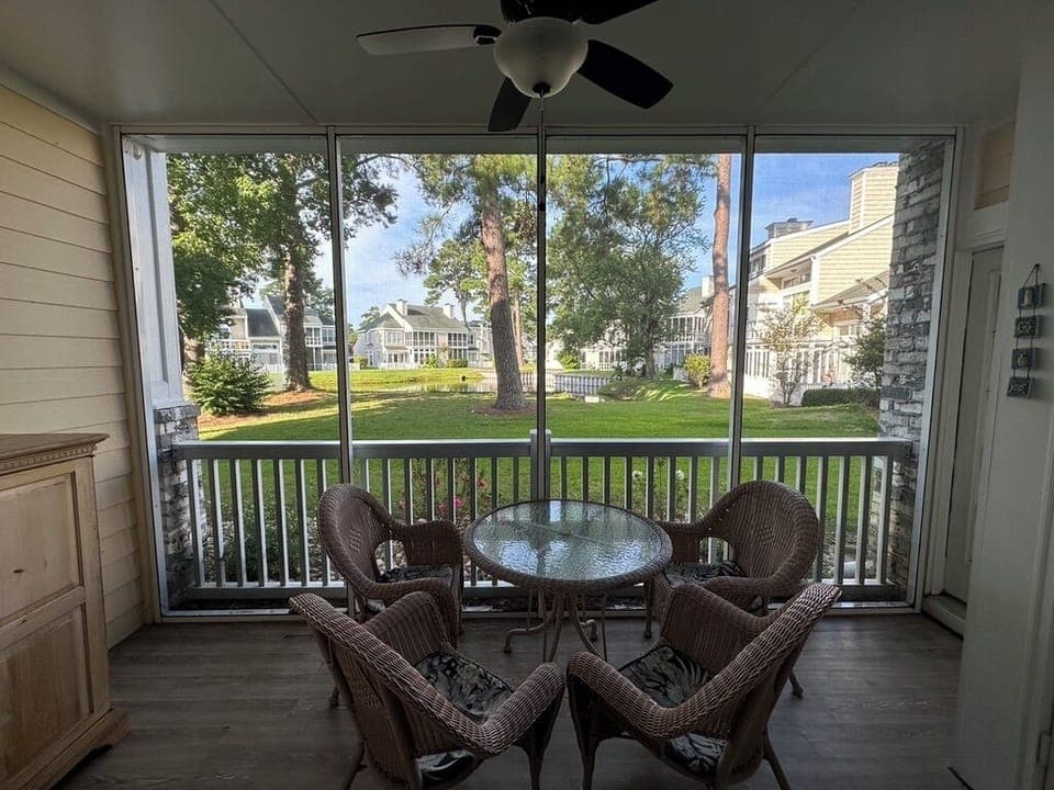 Patio overlooking pond
