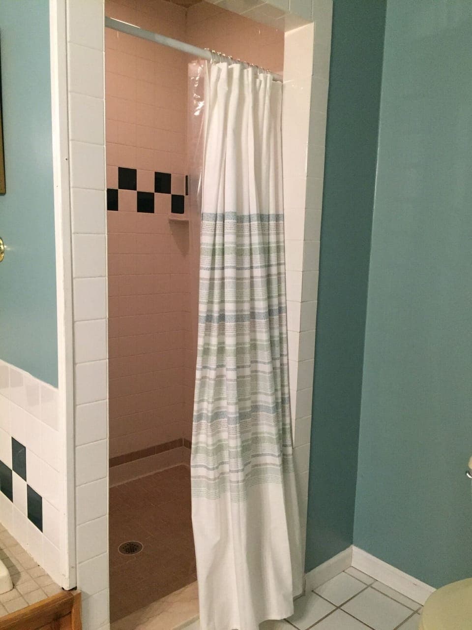 Master bath large tiled walk in shower.