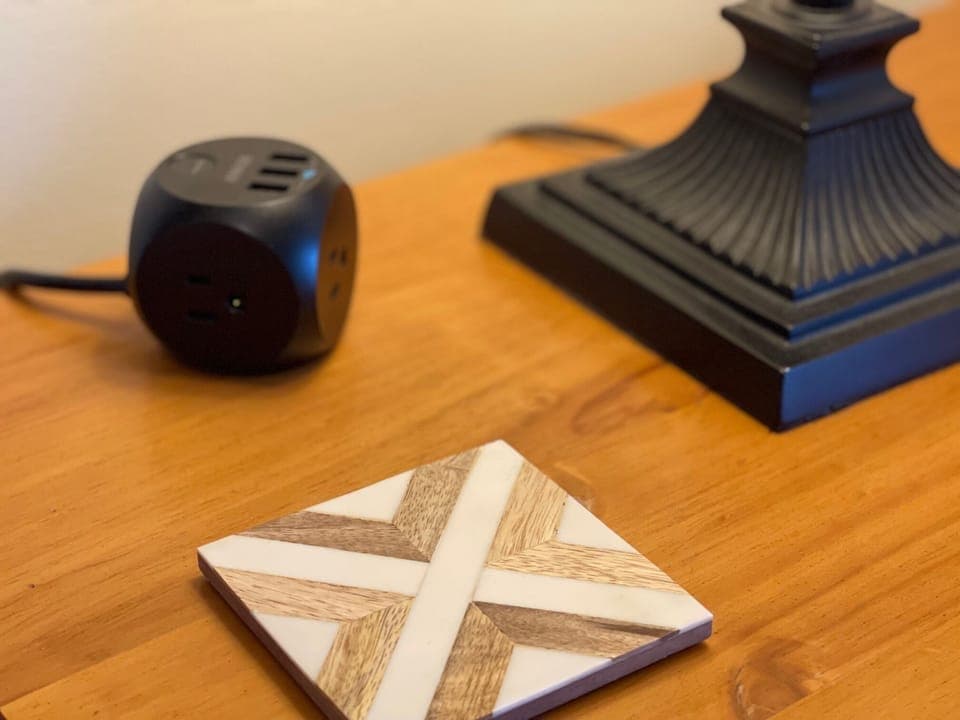 Each bedroom has its own USB and plug device charging station.