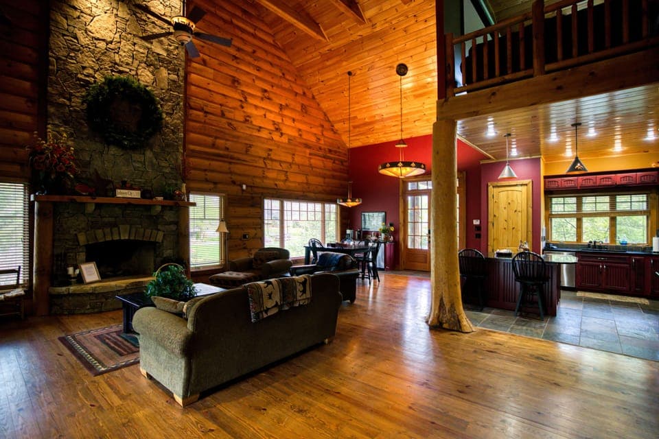 Great room, kitchen, and dining area