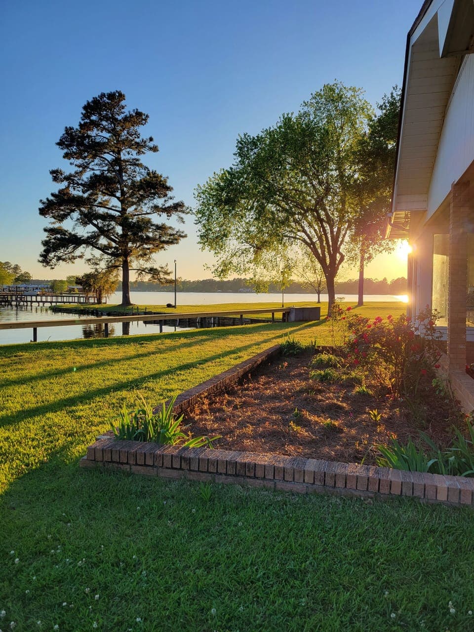 The front of the house faces the water.