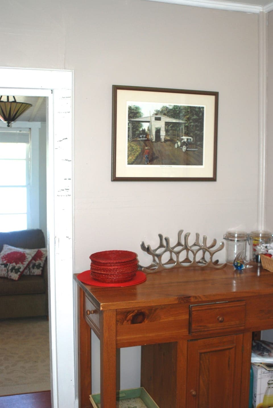 A separate standalone bar, wine and shot glasses make entertaining convenient.
