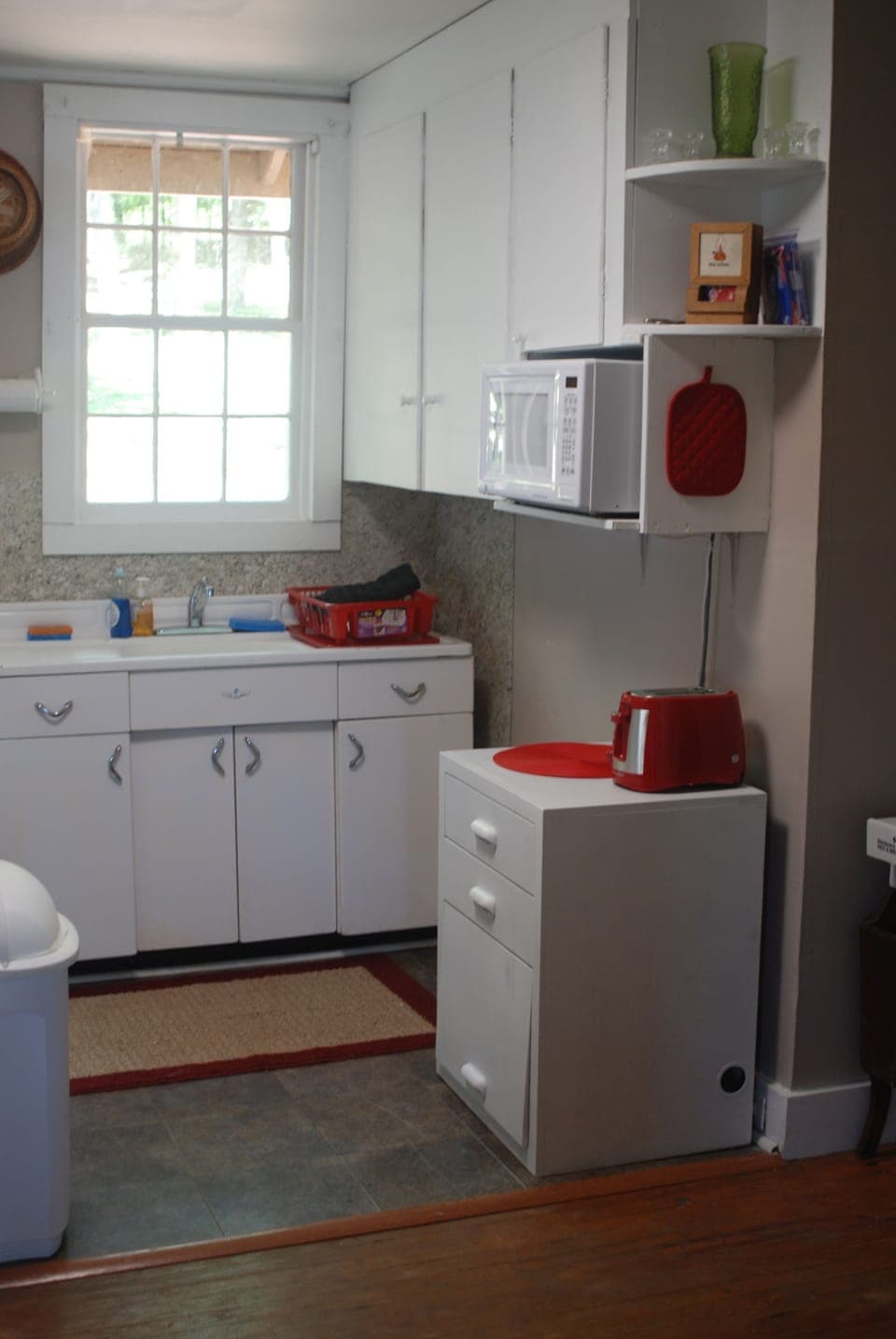 The kitchen is a blend of old and new.