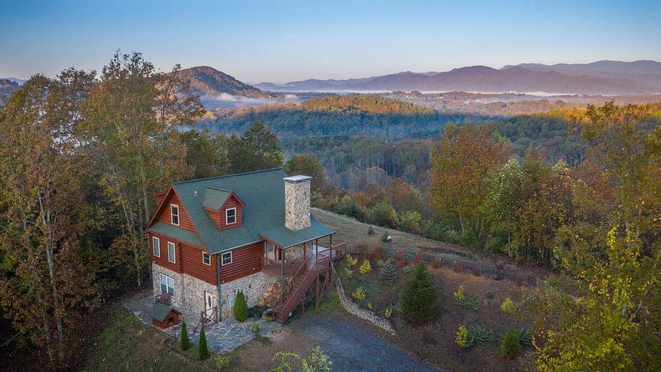 The Blue Ridge Mountains surround the property