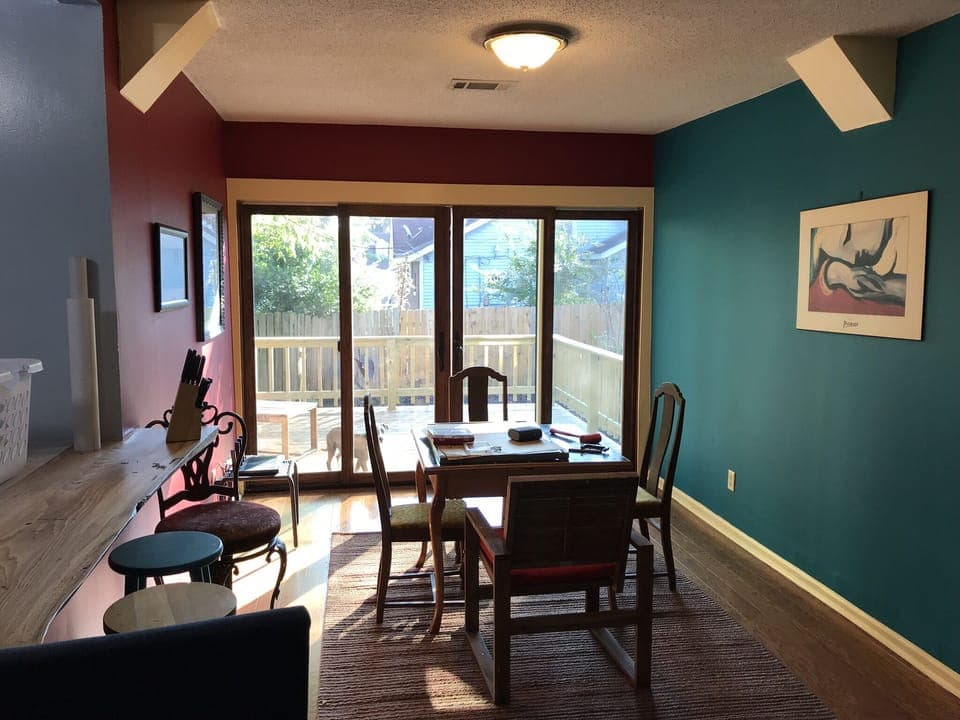 Picasso Dining Room and sliding deck doors
