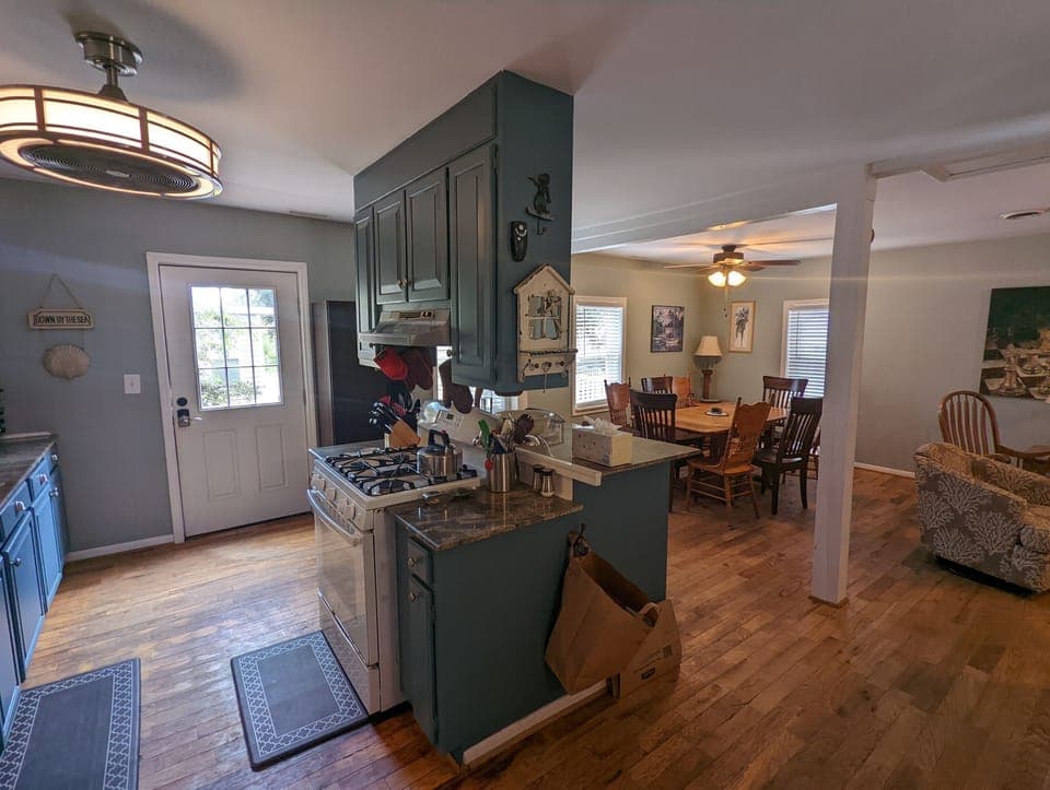 Open floor plan--kitchen, living room, and 2 dining areas