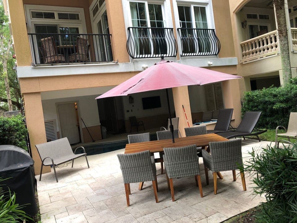 Grill patio table can seat 8