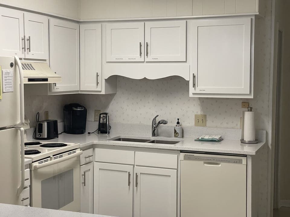 Kitchen with new cabinets and countertops.