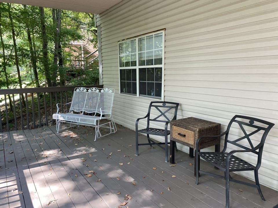 Lower deck is a great place to relax in the shade or play corn hole