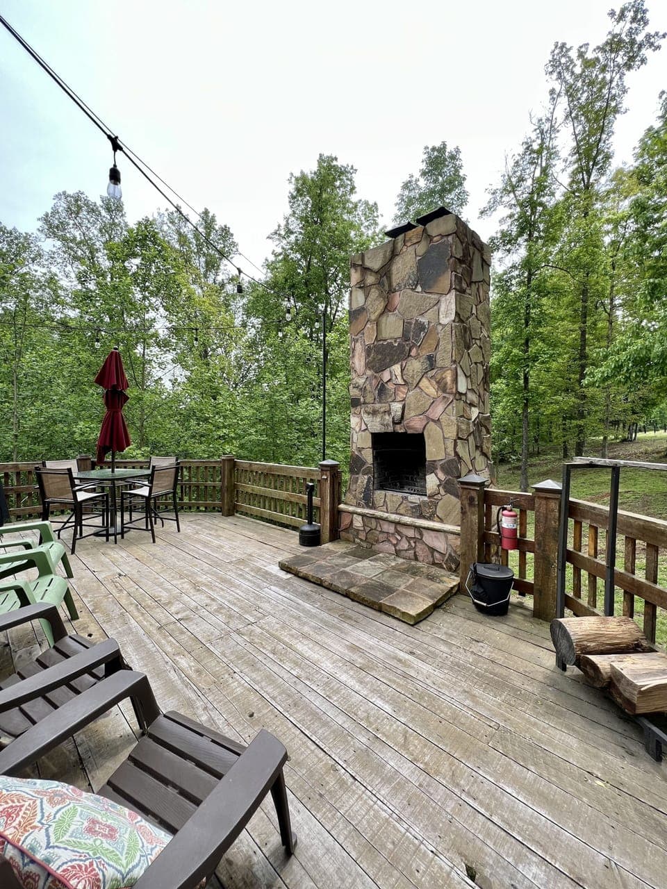 Out door fireplace on wrap around deck 