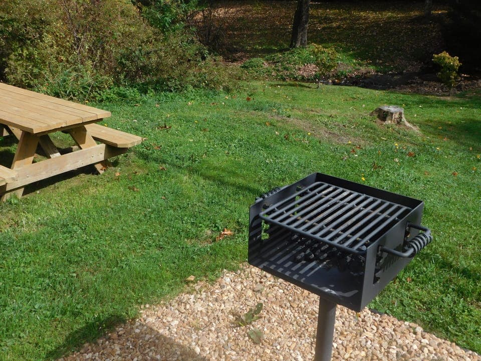 Picnic area by creek.