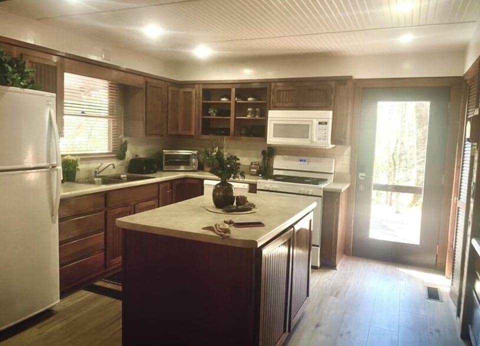 Large open kitchen with pantry