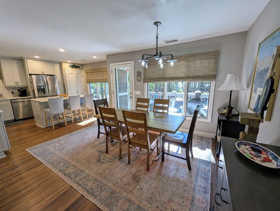 Dining table and kitchen