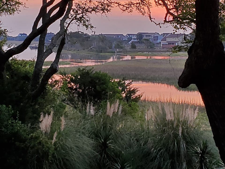 The marsh at sunrise from Mace House porch