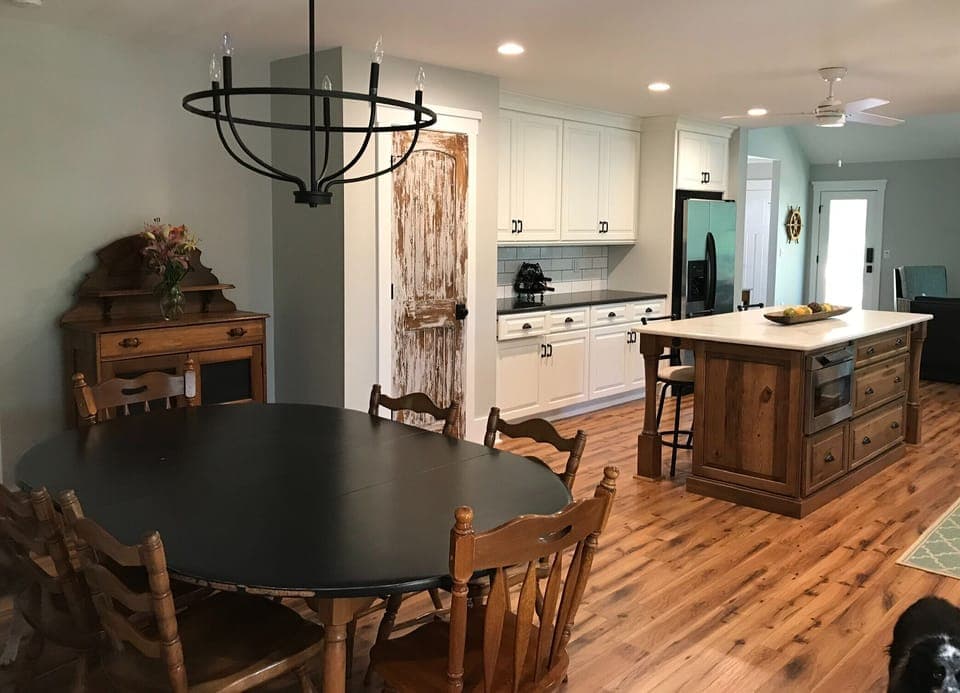 Gather for family meals in the open concept floor plan.