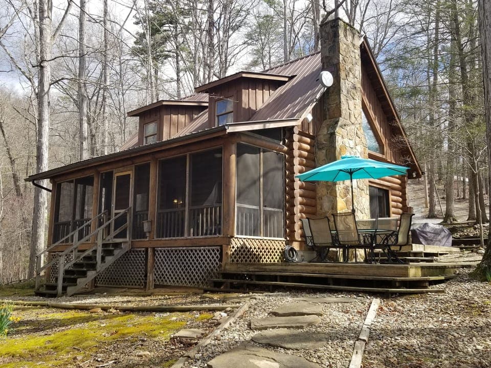 Front of cabin facing lake