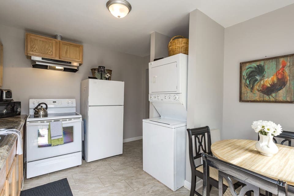 The full kitchen is well-equipped for your use.