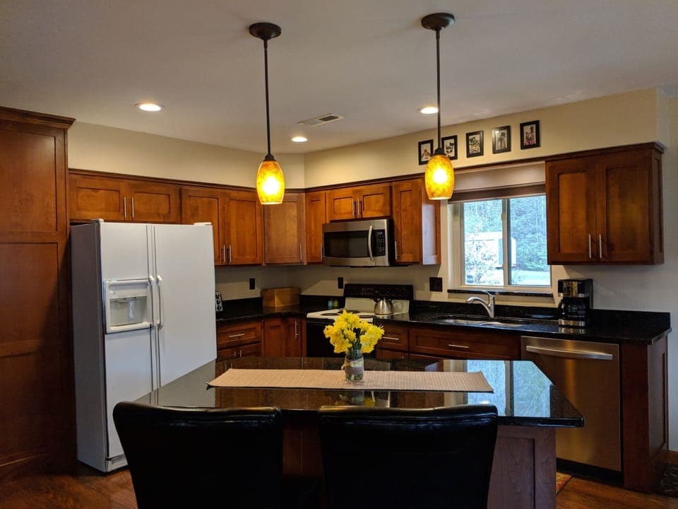 Large kitchen island with bar stools
