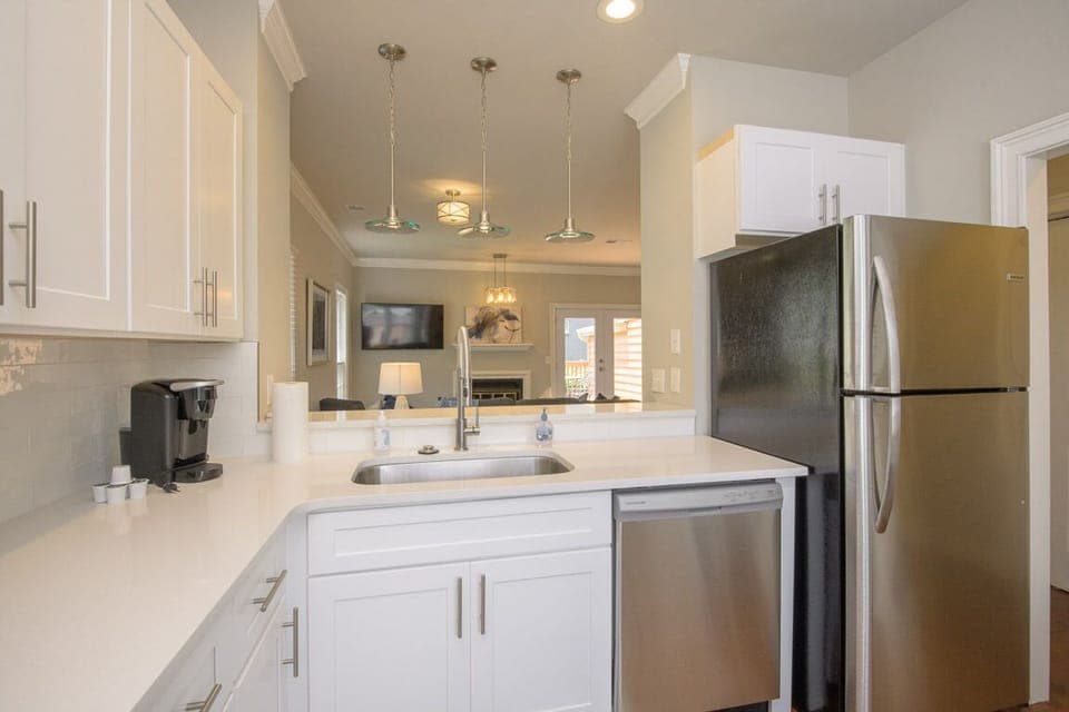 The kitchen opens up to the living space