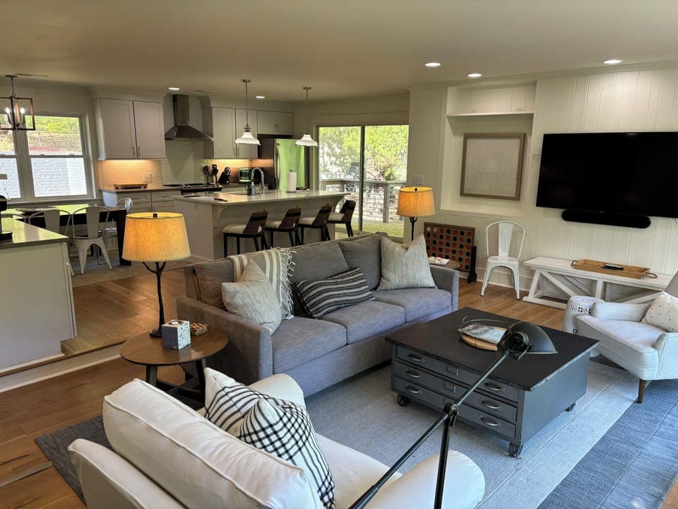 Main level living room and kitchen.
