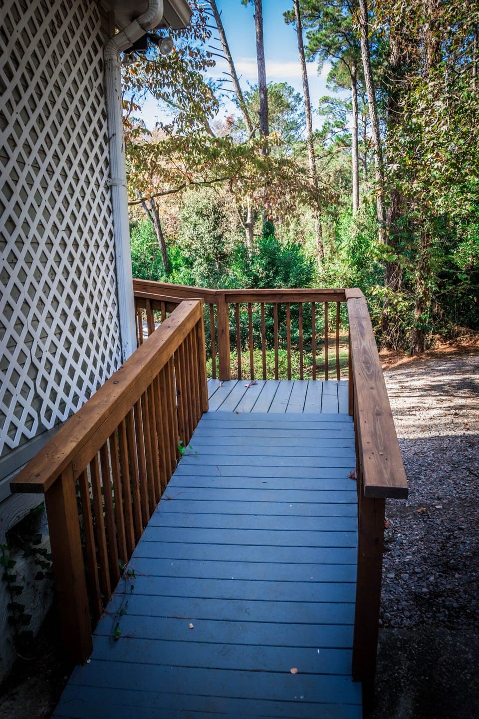 Accessible ramp leading to deck entrance into 1st floor living quarters