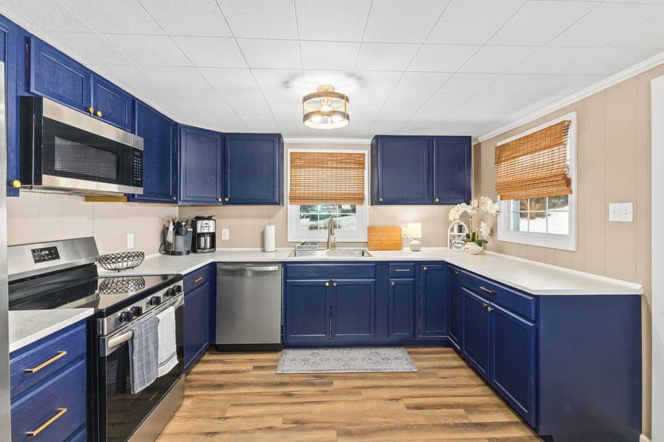 Freshly updated kitchen — redecorated and ready for group meals