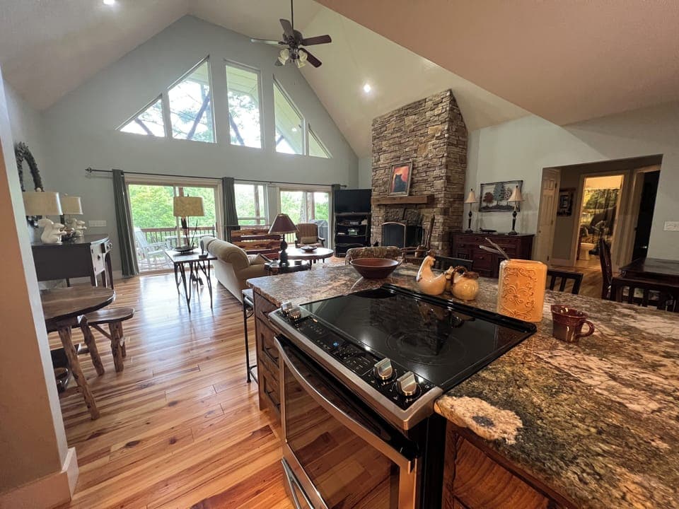 Open Kitchen Area to 3 Dining Options (Formal/Island/Walnut Slab) + the Porch!  