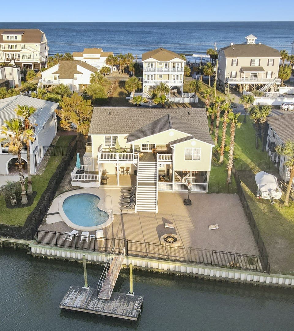 Back Arial View with Ocean & Inlet Canal